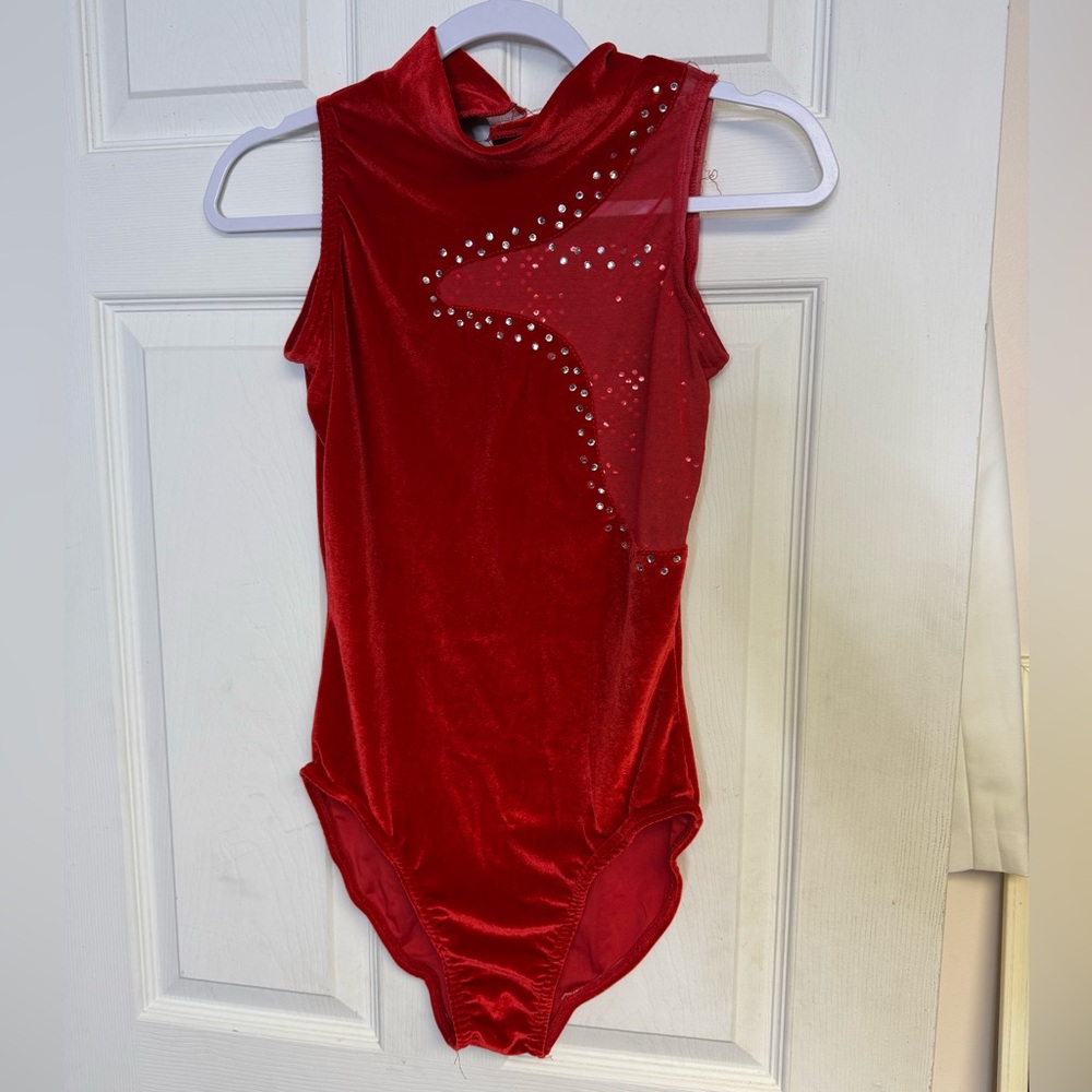 Vintage Red Velvet Leotard Costume Dance Aerial Performance Size Adult Medium - Picture 2 of 7
